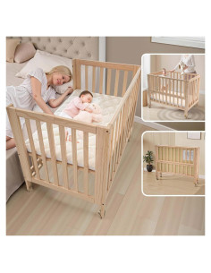 Cuna Plegable 4 en 1 Flwrgirl de Madera de Pino con Colchón