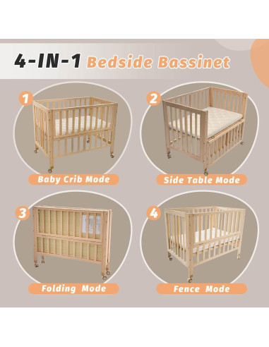 Cuna Plegable 4 en 1 Flwrgirl de Madera de Pino con Colchón