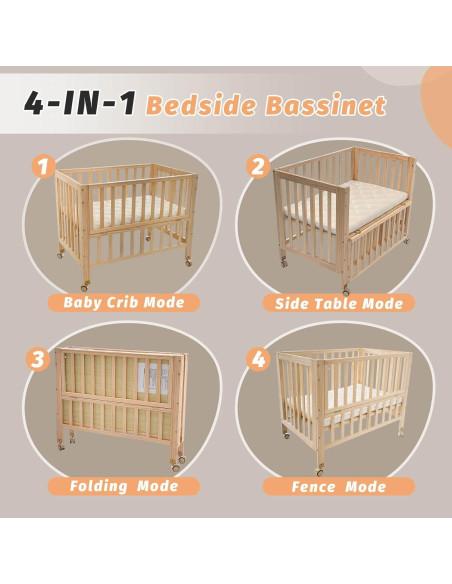 Cuna Plegable 4 en 1 Flwrgirl de Madera de Pino con Colchón