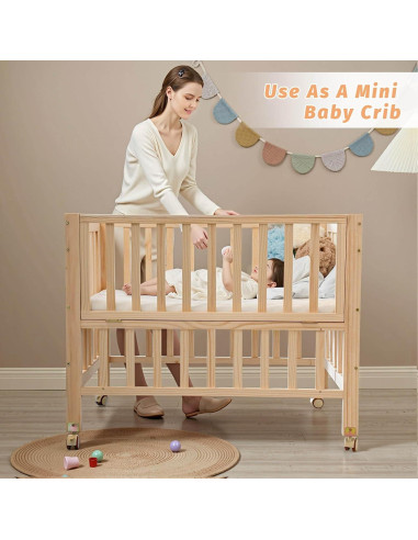 Cuna Plegable 4 en 1 Flwrgirl de Madera de Pino con Colchón