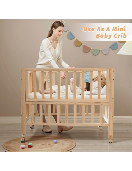 Cuna Plegable 4 en 1 Flwrgirl de Madera de Pino con Colchón