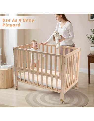 Cuna Plegable 4 en 1 Flwrgirl de Madera de Pino con Colchón