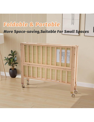 Cuna Plegable 4 en 1 Flwrgirl de Madera de Pino con Colchón