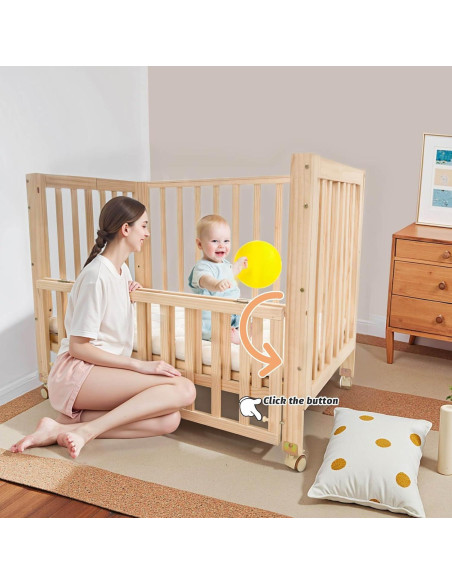 Cuna Plegable 4 en 1 Flwrgirl de Madera de Pino con Colchón