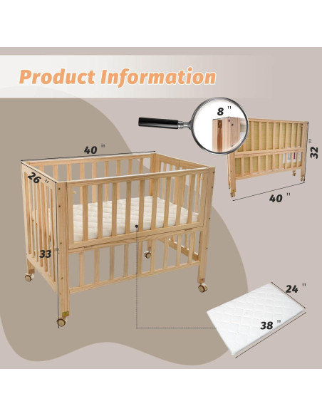 Cuna Plegable 4 en 1 Flwrgirl de Madera de Pino con Colchón