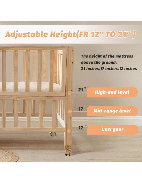 Cuna Plegable 4 en 1 Flwrgirl de Madera de Pino con Colchón