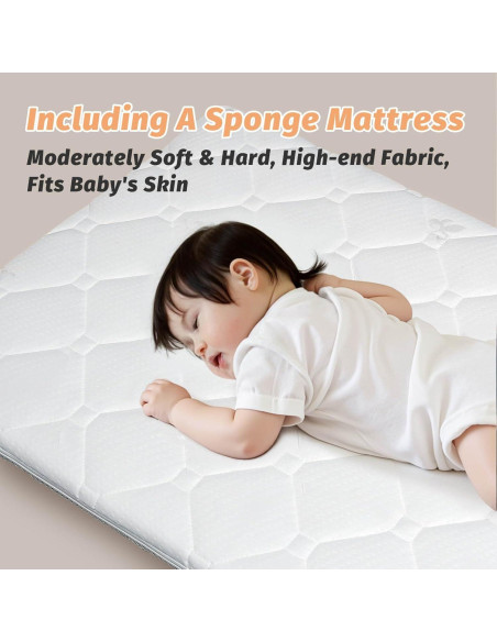 Cuna Plegable 4 en 1 Flwrgirl de Madera de Pino con Colchón