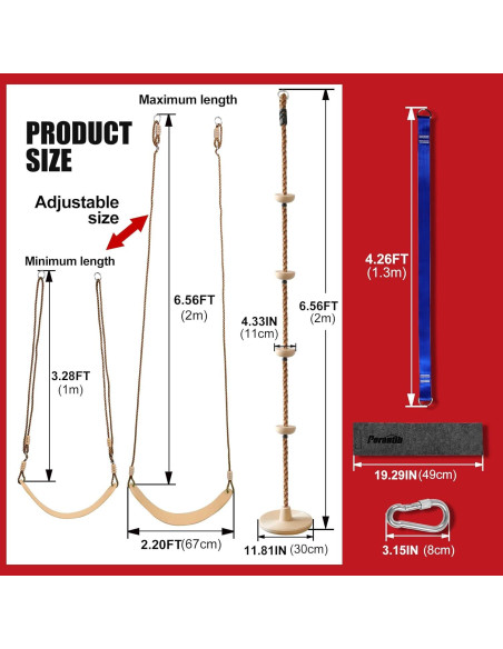Columpio de árbol Perantlb con cuerda de escalar Caqui 2.01m
