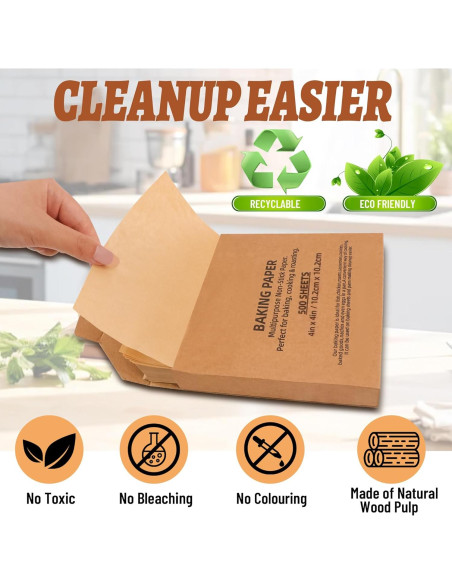 500 Hojas de Papel Pergamino para Hornear Tikxlafe 10x10cm