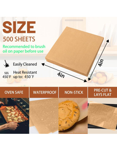 500 Hojas de Papel Pergamino para Hornear Tikxlafe 10x10cm