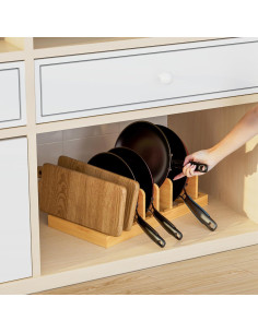 Organizador de tapas de olla MinBoo de bambú 7 divisores 39.1x20.6cm 2