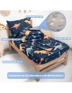 Juego de Ropa de Cuna ZenKitch 4 Piezas Dinosaurio Verde 2