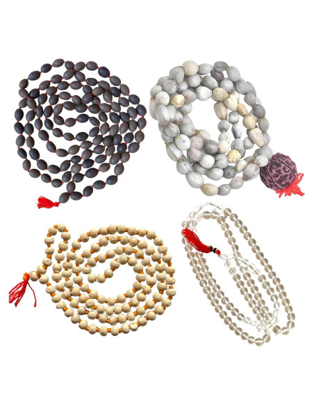 Mala de Oración Naisha - Paquete de 4 Tulsi, Loto, Vaijanti y Cristal