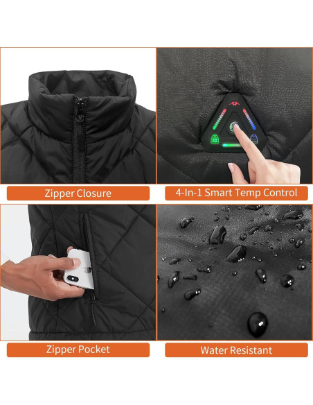 Chaleco Calentado Unisex 16000mAh DC 7.4V Ligero Negro