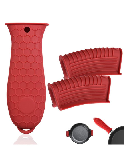 Funda de Mango de Silicona HZMM 3 Pack Antideslizante Rojo