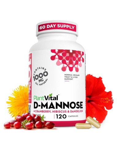 Cápsulas D-Mannosa 1000mg Plantvital con Arándano 120 Unidades