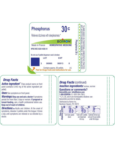Boiron Fósforo 30C Homeopatía para Mareos - 80 Gránulos