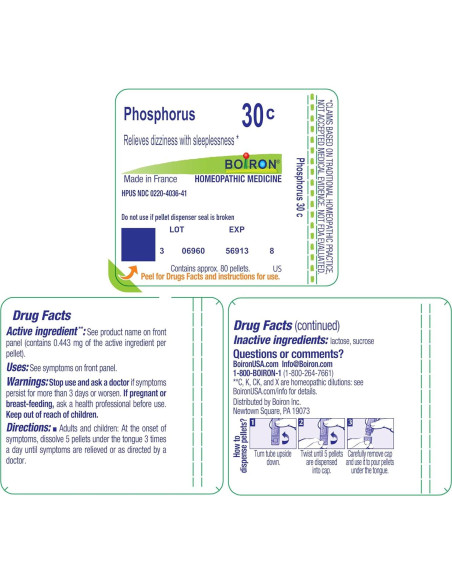 Boiron Fósforo 30C Homeopatía para Mareos - 80 Gránulos