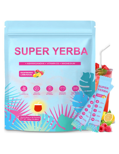Super Yerba Mate Instantáneo Josmon Sabor Frambuesa Limonada 30 Porciones