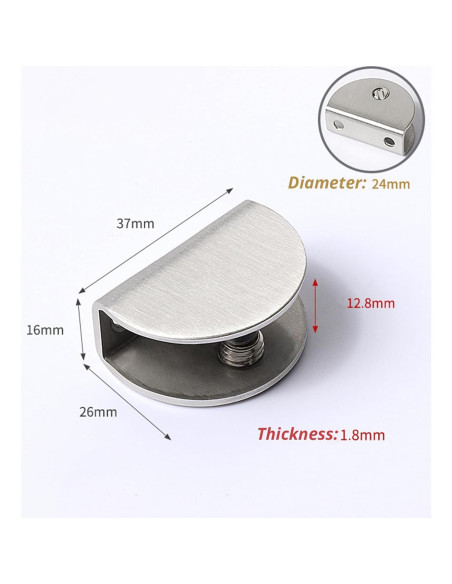 4 Soportes de Estante de Vidrio Acero Inoxidable Ajustables 10mm