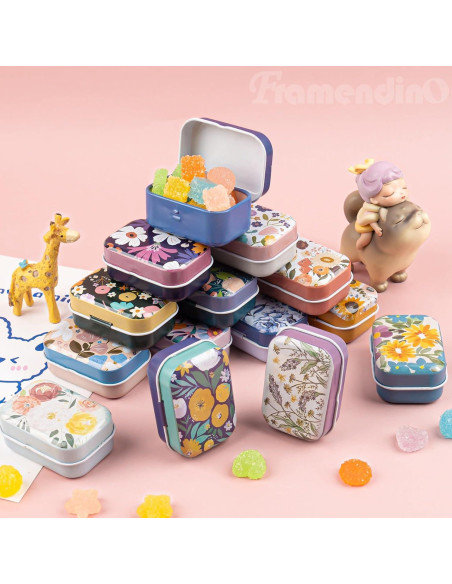 Framendino 5 Pack Mini Cajas de Hojalata con Tapa Floral