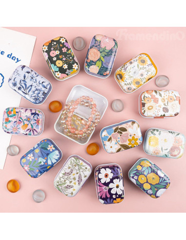 Framendino 5 Pack Mini Cajas de Hojalata con Tapa Floral