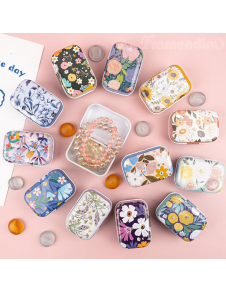Framendino 5 Pack Mini Cajas de Hojalata con Tapa Floral
