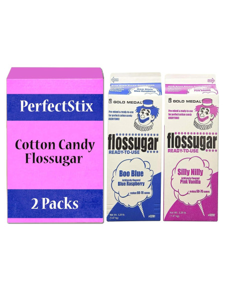 Azúcar para Hilo de Algodón de Dulce Perfect Stix 1.47kg - Vainilla Rosa y Frambuesa Azul