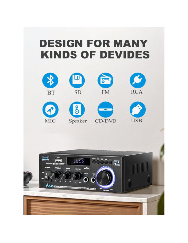 Amplificador de Audio Estéreo AK45 Bluetooth 5.0 40W 2 Canales