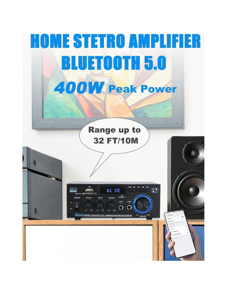 Amplificador de Audio Estéreo AK45 Bluetooth 5.0 40W 2 Canales