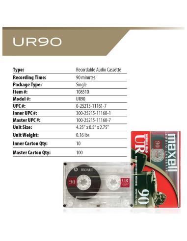 Cinta de Casete Maxell UR-90 - 90 Minutos de Grabación