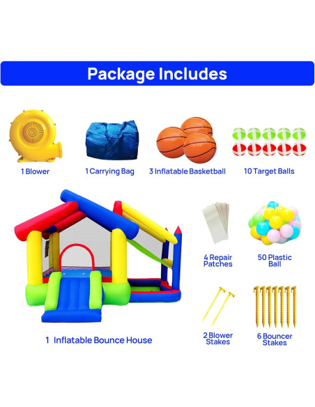 Castillo Inflable WELLFUNTIME con Tobogán y Juegos 340x295x241cm