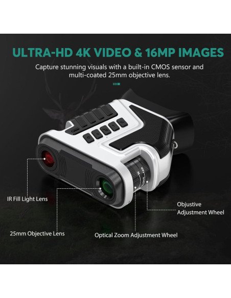 Gafas de Visión Nocturna 4K LEEDEER con Rango 396m y Batería 5000mAh