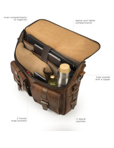 Bolsa Mensajera de Cuero VELEZ para Laptop 15" Vintage 2