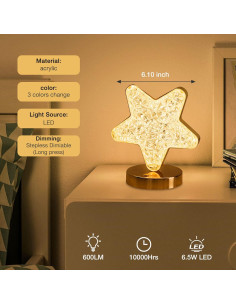 Lámpara Estrella Táctil Recargable JINGWEN 15.5x17cm 2