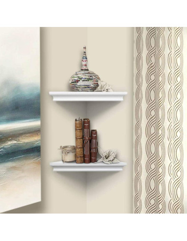 Estante de esquina blanco ZGZD - Juego de 2 estantes de pared