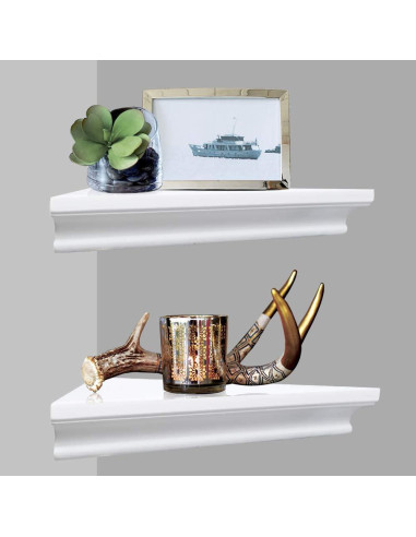 Estante de esquina blanco ZGZD - Juego de 2 estantes de pared