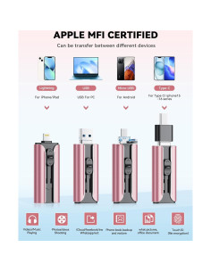 Unidad Flash USB 256GB ROSPE MFi para iPhone y Android Rosa 2