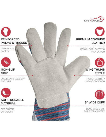 Guantes de Seguridad de Cuero Dividido Bison Life - 3 Paquetes Guantes de Seguridad de Cuero Dividido Bison Life - 3 Paquetes