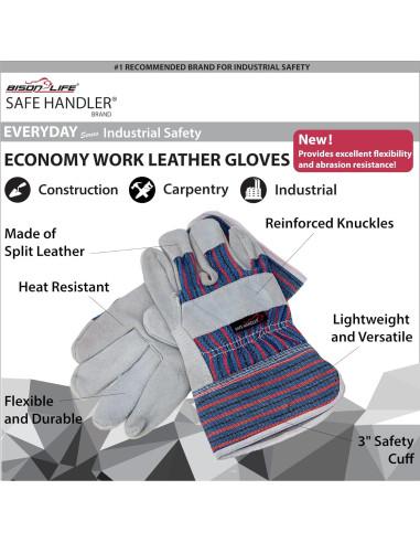 Guantes de Seguridad de Cuero Dividido Bison Life - 3 Paquetes