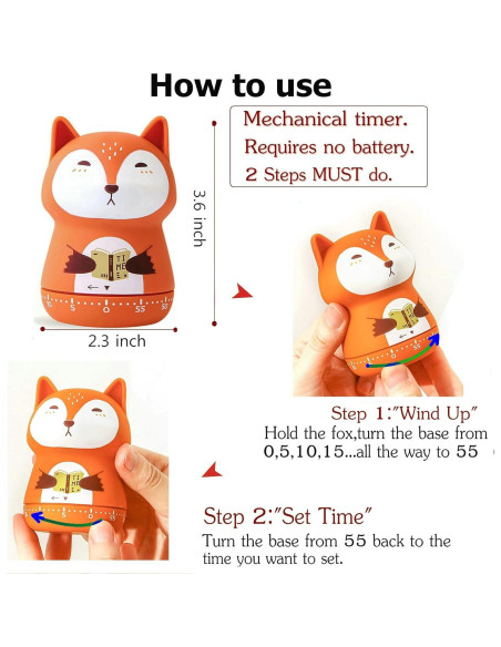 Temporizador de Cocina Mecánico NUOSWEK Zorro Naranja 60 Min