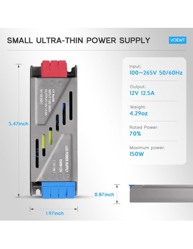 Controlador LED 150W VOEWT 12V Transformador Silencioso
