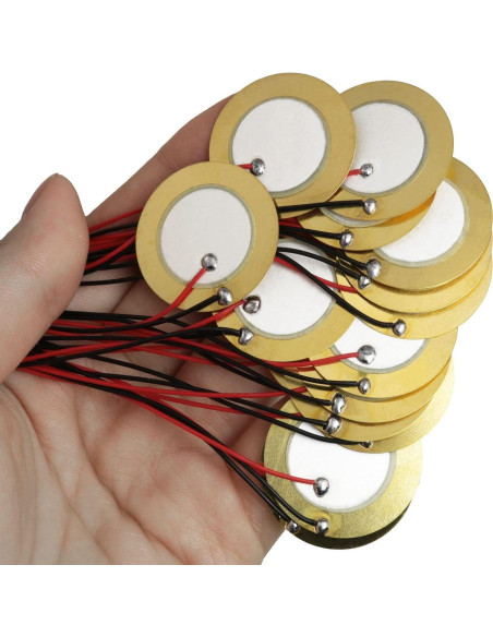 16 Discos Piezo 27mm con Cables para Guitarra y Batería