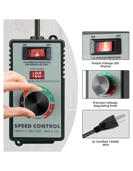 Controlador de Velocidad de Motor CA 120V Azucyzi 15A LED