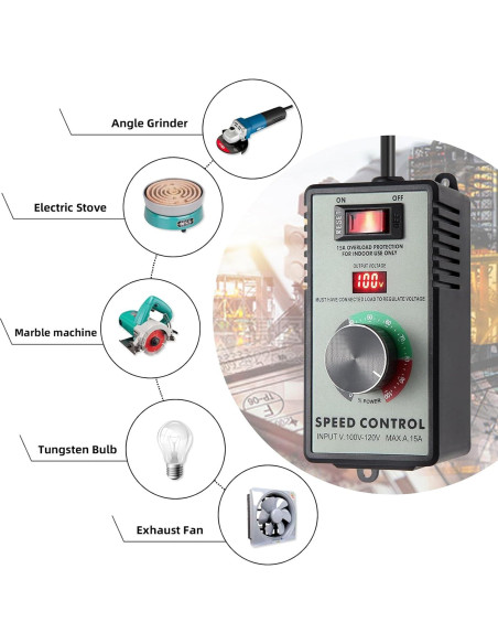 Controlador de Velocidad de Motor CA 120V Azucyzi 15A LED