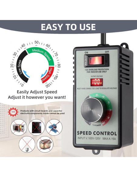 Controlador de Velocidad de Motor CA 120V Azucyzi 15A LED