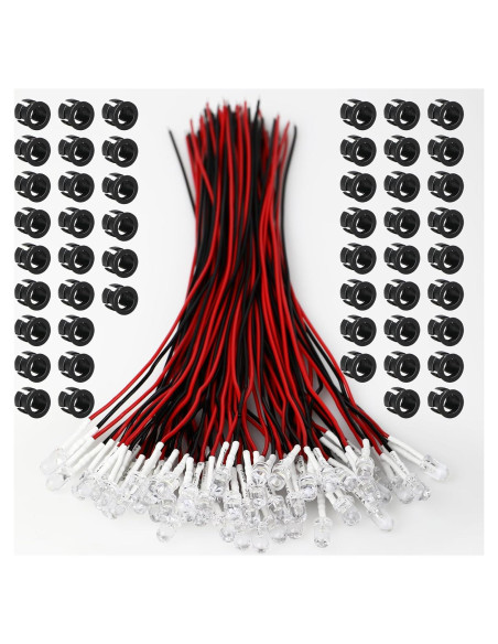 Diodos LED Pre Cableados 12V 5MM OWOFYDR - 50 Pcs Blancos