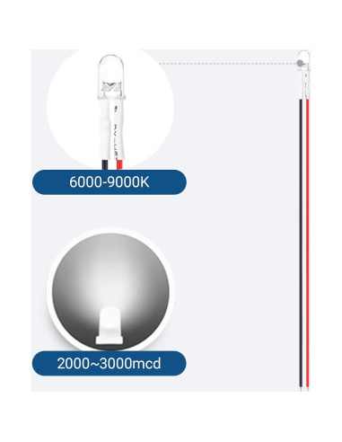 Diodos LED Pre Cableados 12V 5MM OWOFYDR - 50 Pcs Blancos