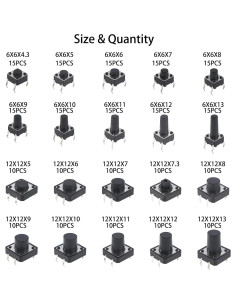 Kit de 250 Interruptores Táctiles 12V Yetaida 6x6mm y 12x12mm 2
