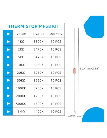 Kit 100 Resistencias Termistor NTC KOKISO 1K-1M Ohm 10 Valores
